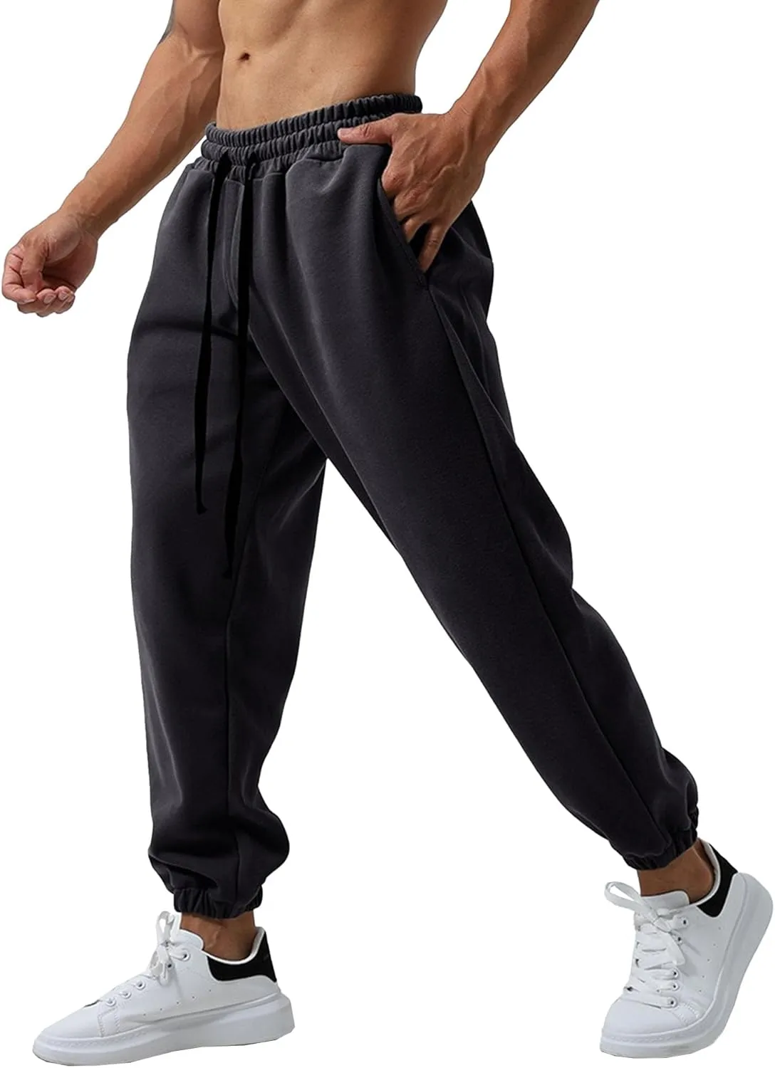 Men's Loose-Fit Gym Sweatpants Workout Jogger Open Bottom Pants Comfortable Breath Sports Trousers