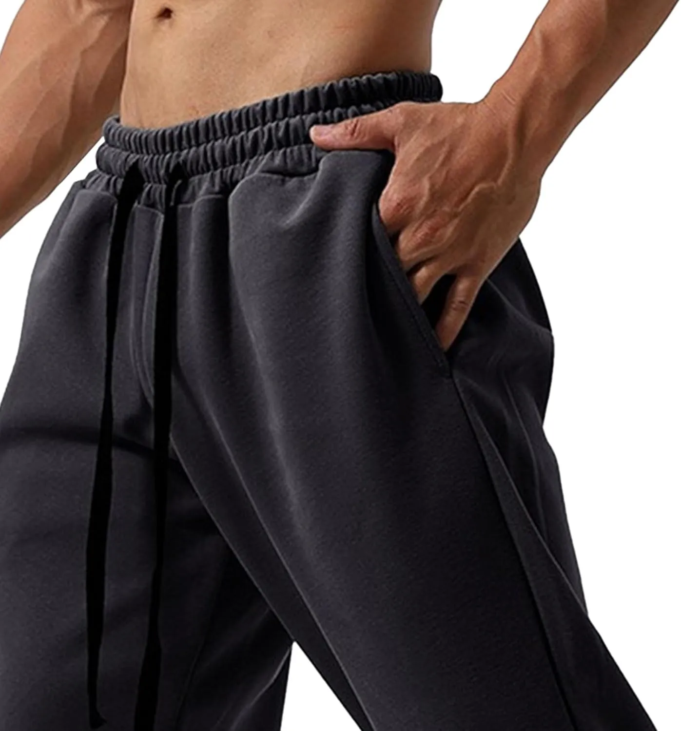 Men's Loose-Fit Gym Sweatpants Workout Jogger Open Bottom Pants Comfortable Breath Sports Trousers