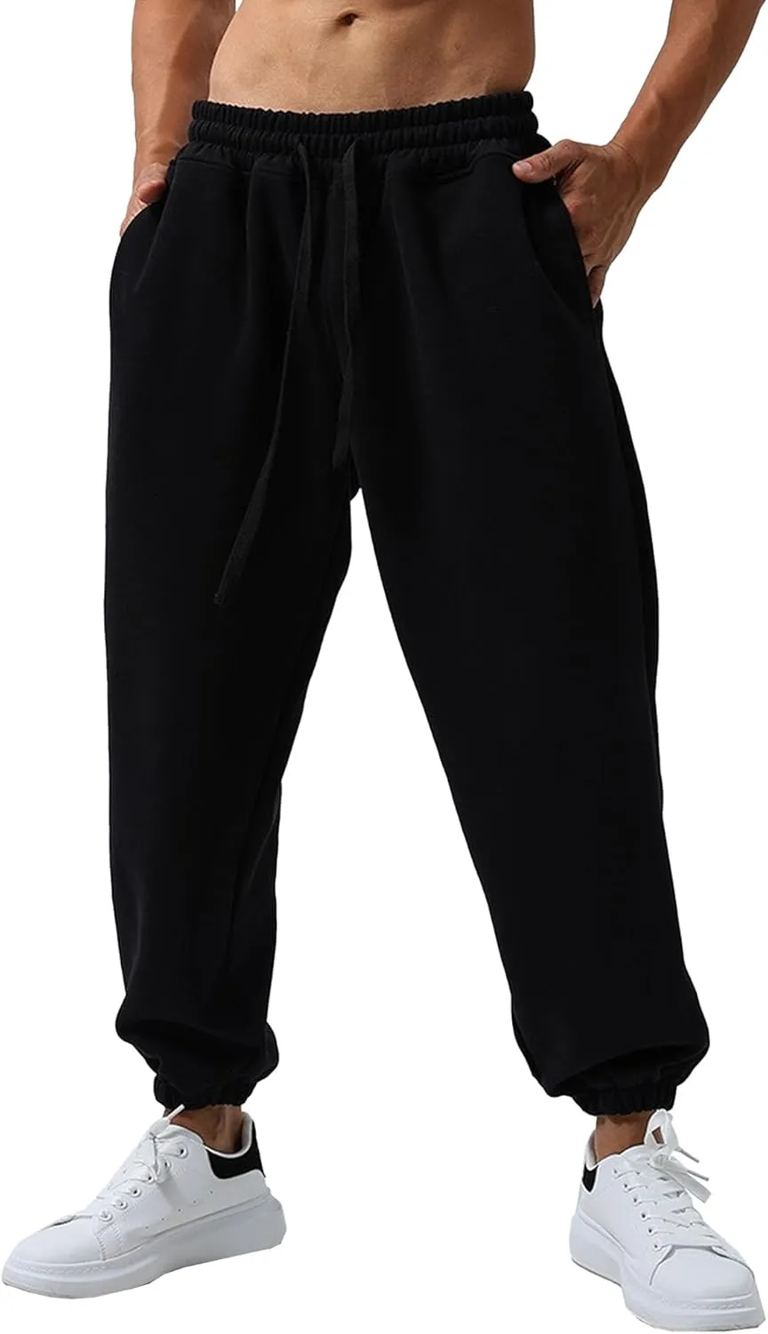 Men's Loose-Fit Gym Sweatpants Workout Jogger Open Bottom Pants Comfortable Breath Sports Trousers