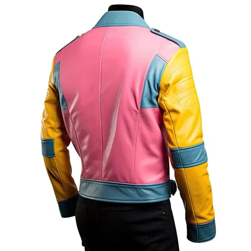 Mens Pink Blue Genuine Sheepskin Shirt Biker Rider ZipUp Lightweight Caf Racer MultiColor Leather Jacket