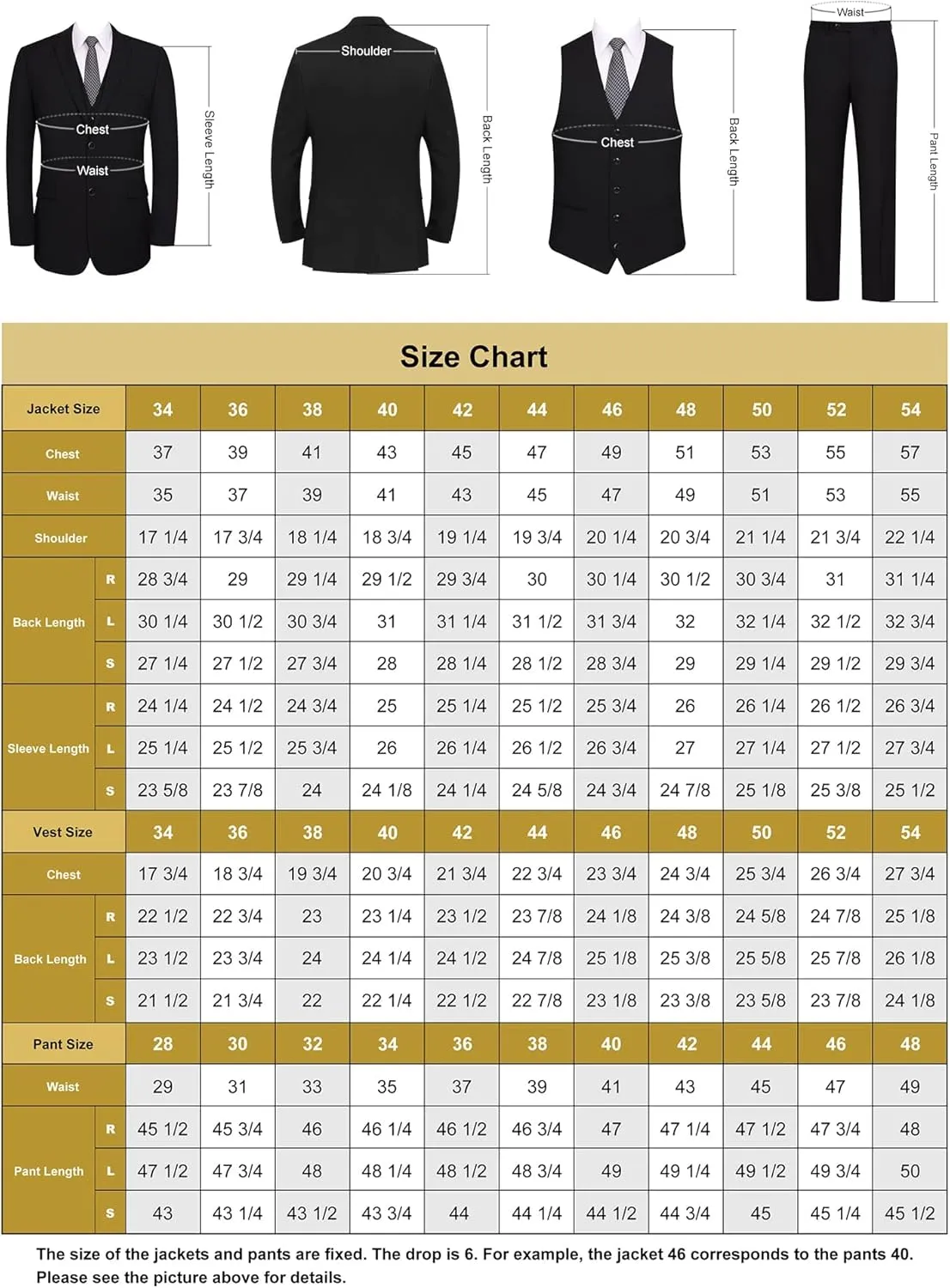 Men's Suits 3 Piece Slim Fit Suit Set Two Buttons Solid Business Suit Jacket Blazer Pants & Vest