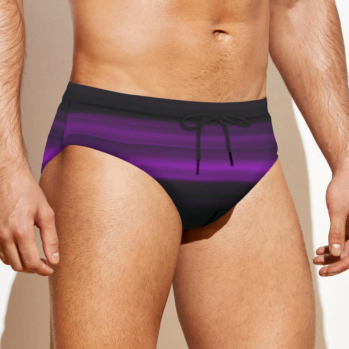 Men's Swim Briefs, Black Purple Speedo Style Swimwear,Abstract Men's Swimwear, Men's Rocker Style Swim Brief, Purple Black Swim Brief Men