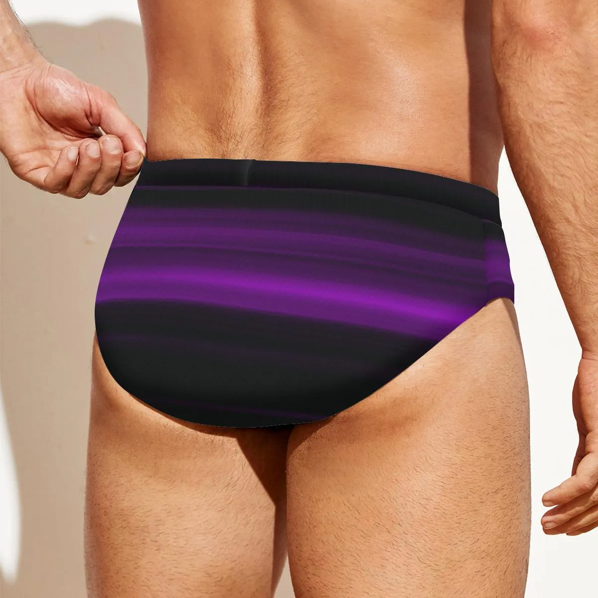 Men's Swim Briefs, Black Purple Speedo Style Swimwear,Abstract Men's Swimwear, Men's Rocker Style Swim Brief, Purple Black Swim Brief Men