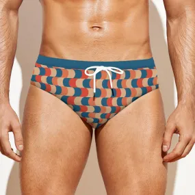 Men's Swim Briefs, Men's 70s Style Swimwear, Orange Blue Speedo, Men's Vintage Style Swim Brief