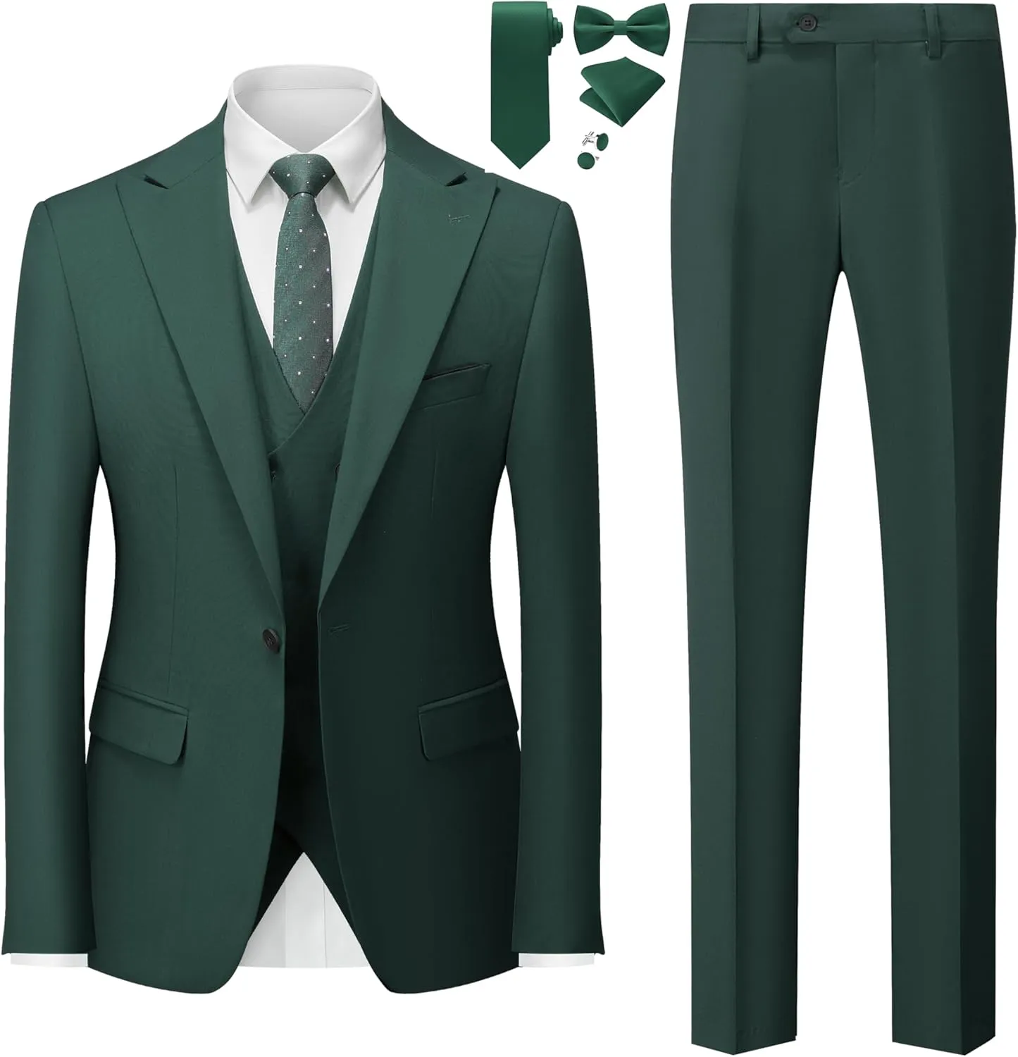 MOGU Mens 3 Piece Suit Slim Fit Tuxedo for Homecoming Wedding Prom Blazer Jacket Vest Pants with Tie Set