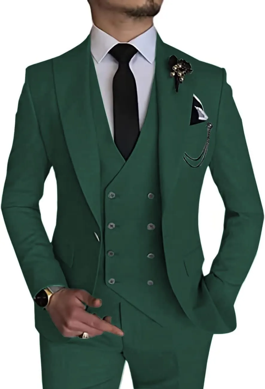 MOGU Mens 3 Piece Suit Slim Fit Tuxedo for Homecoming Wedding Prom Blazer Jacket Vest Pants with Tie Set