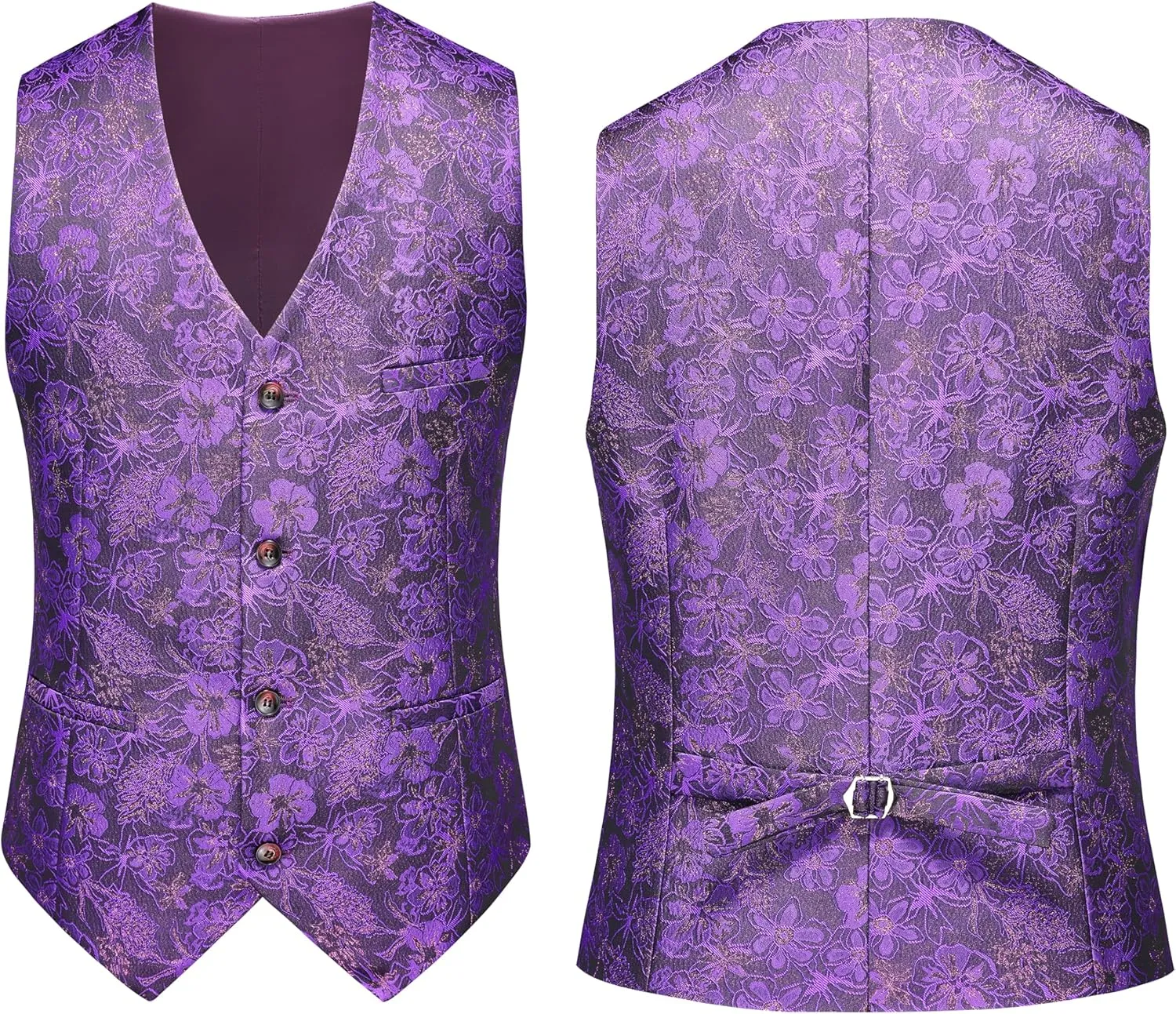 MOGU Mens 3 Piece Tuxedo Slim Fit Jacquard Floral Vintage Groomsmen Wedding Prom Suit