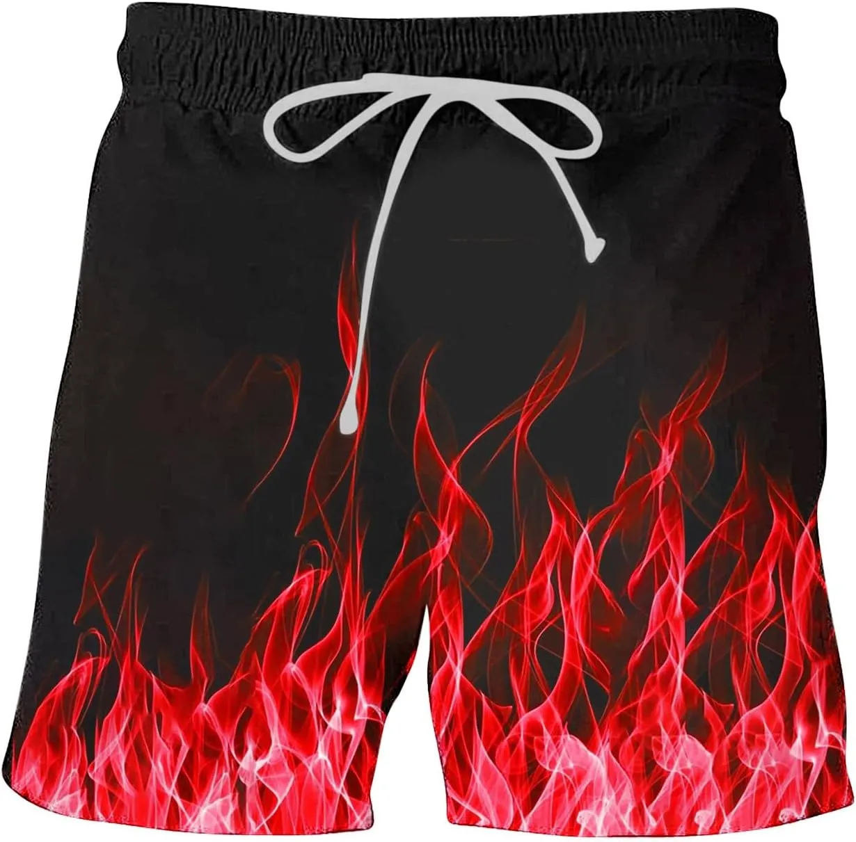 Muscularfit Swimsuit for Men 2024 Trendy Drawstring Quick Dry Swim Trunks with Pockets Casual Flame Print Beach Bathing Suits