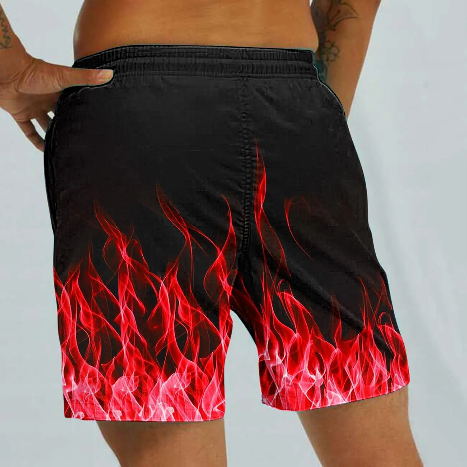 Muscularfit Swimsuit for Men 2024 Trendy Drawstring Quick Dry Swim Trunks with Pockets Casual Flame Print Beach Bathing Suits