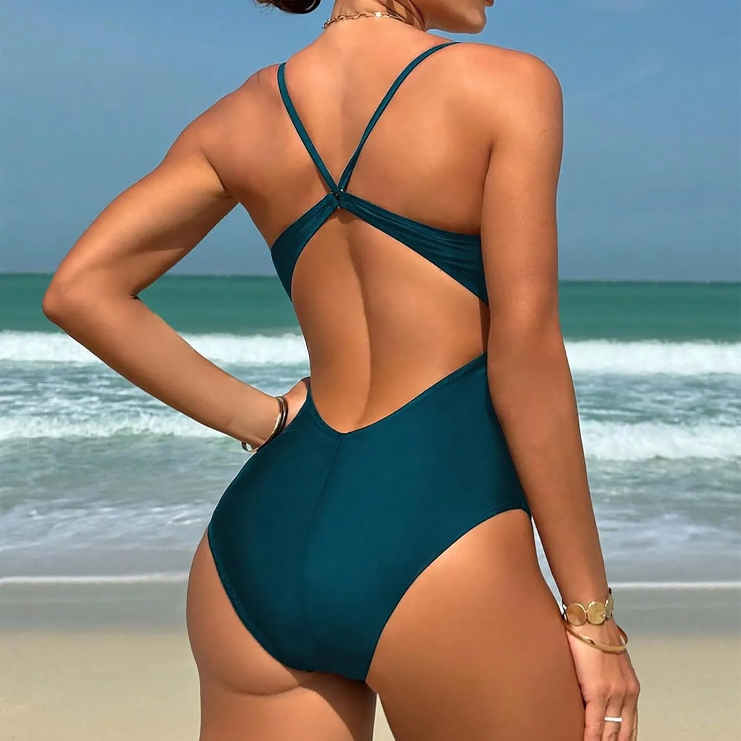 One Piece Swimsuits for Women Sexy Tummy Control V Neck Backless Bathing Suit Modest Summer Beach Outfits 2025