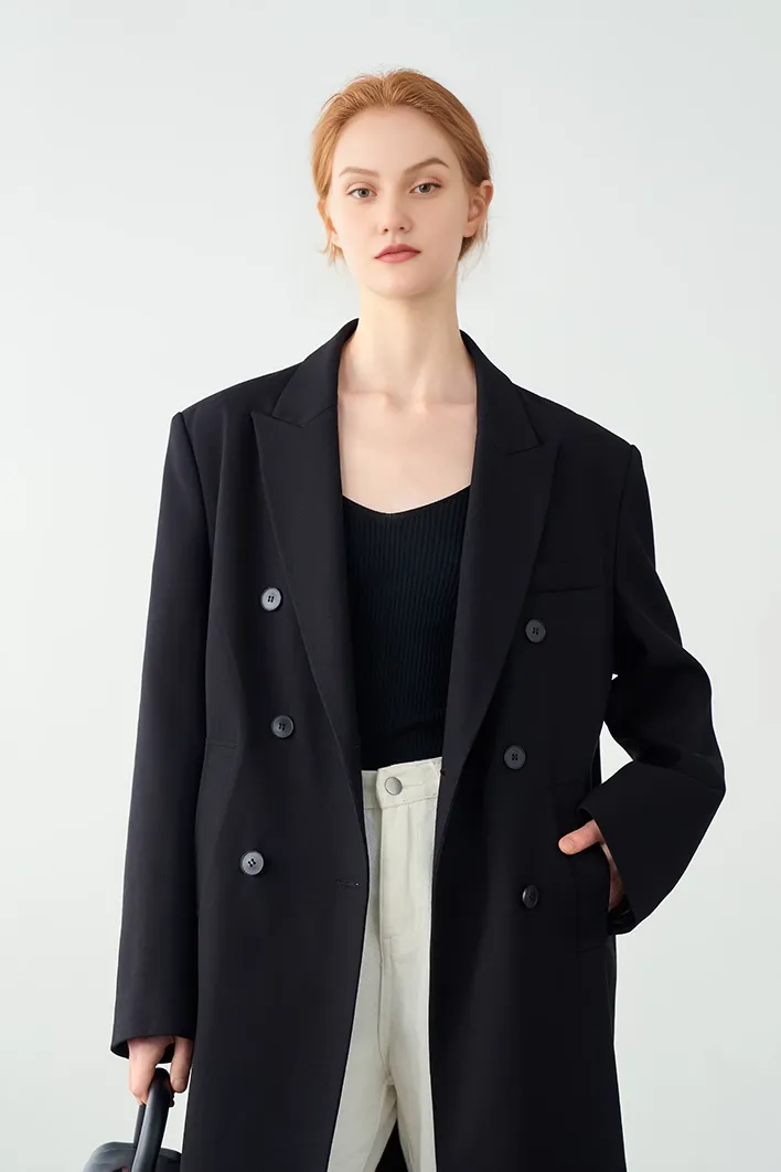Oversized Shoulder-pads Long Blazer Coat