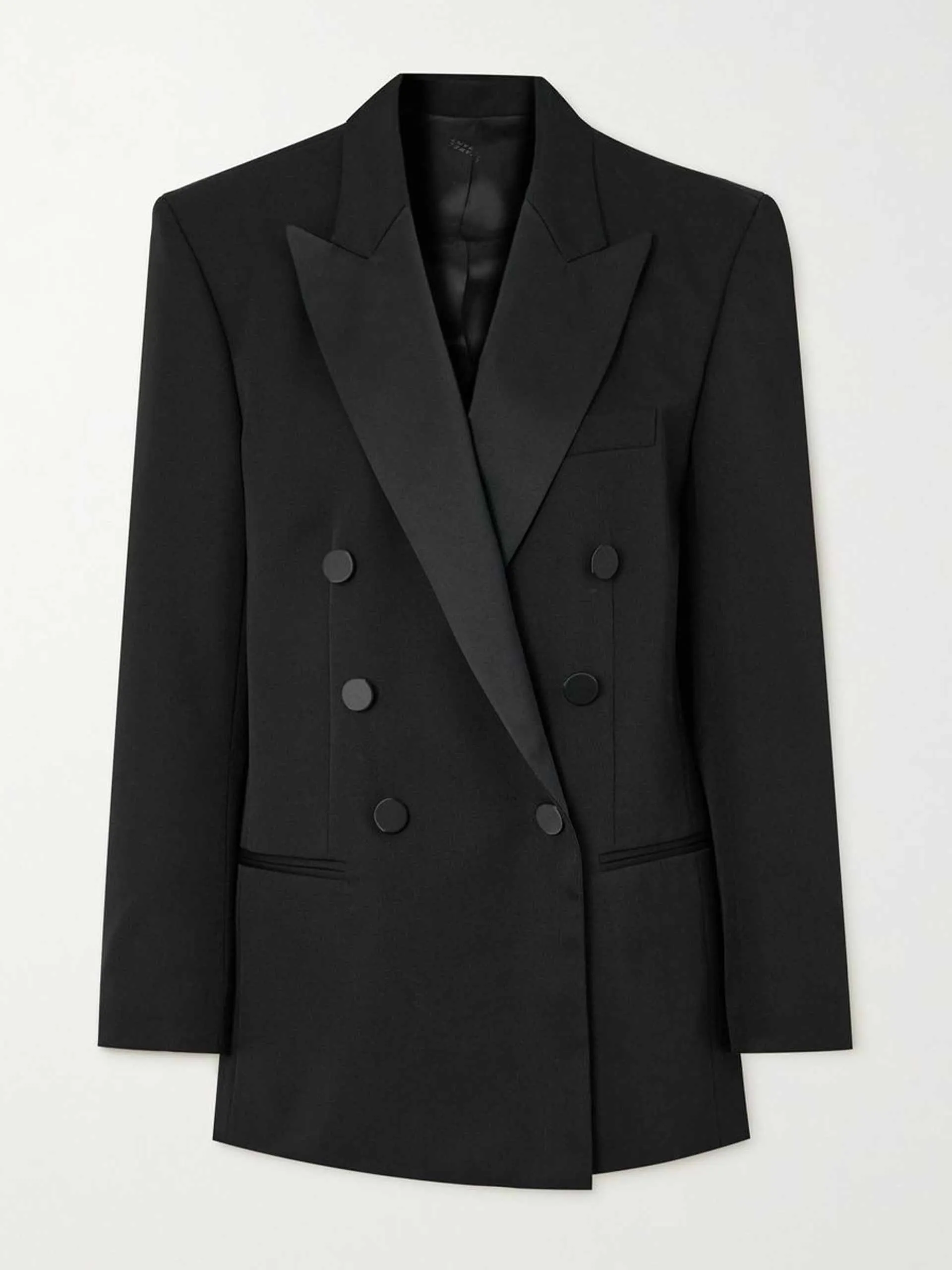 Peagan double-breasted satin-trimmed wool blazer