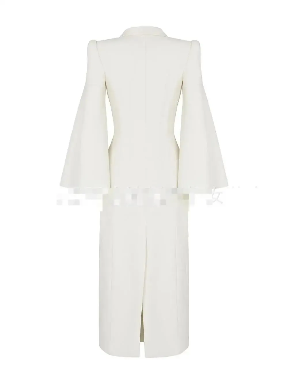 Pre Order:  Solid Double Breasted Flare Sleeve White Blazer