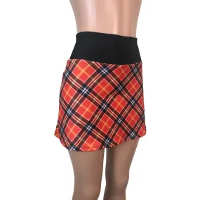 Red Plaid Athletic Slim Skirt w/ built in compression shorts and pockets