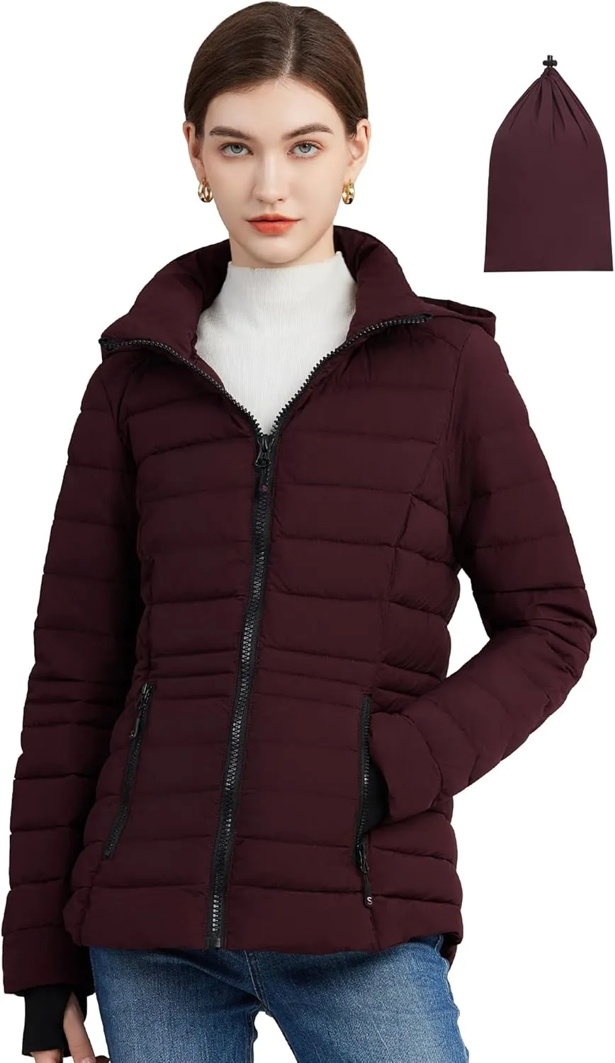 SLOWTOWN Women’s Lightweight Puffer Jacket Packable Hooded Puffer Jacket Winter Puffy Jacket