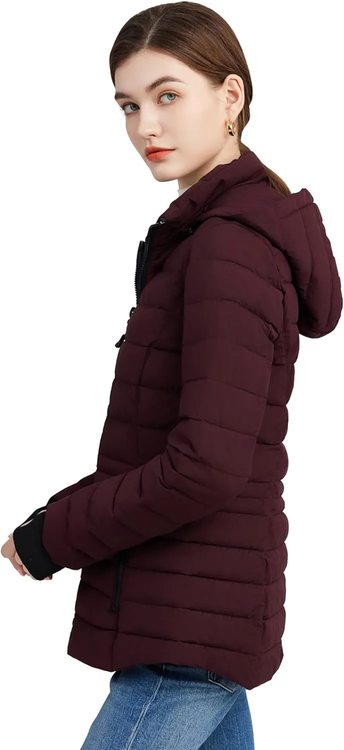 SLOWTOWN Women’s Lightweight Puffer Jacket Packable Hooded Puffer Jacket Winter Puffy Jacket