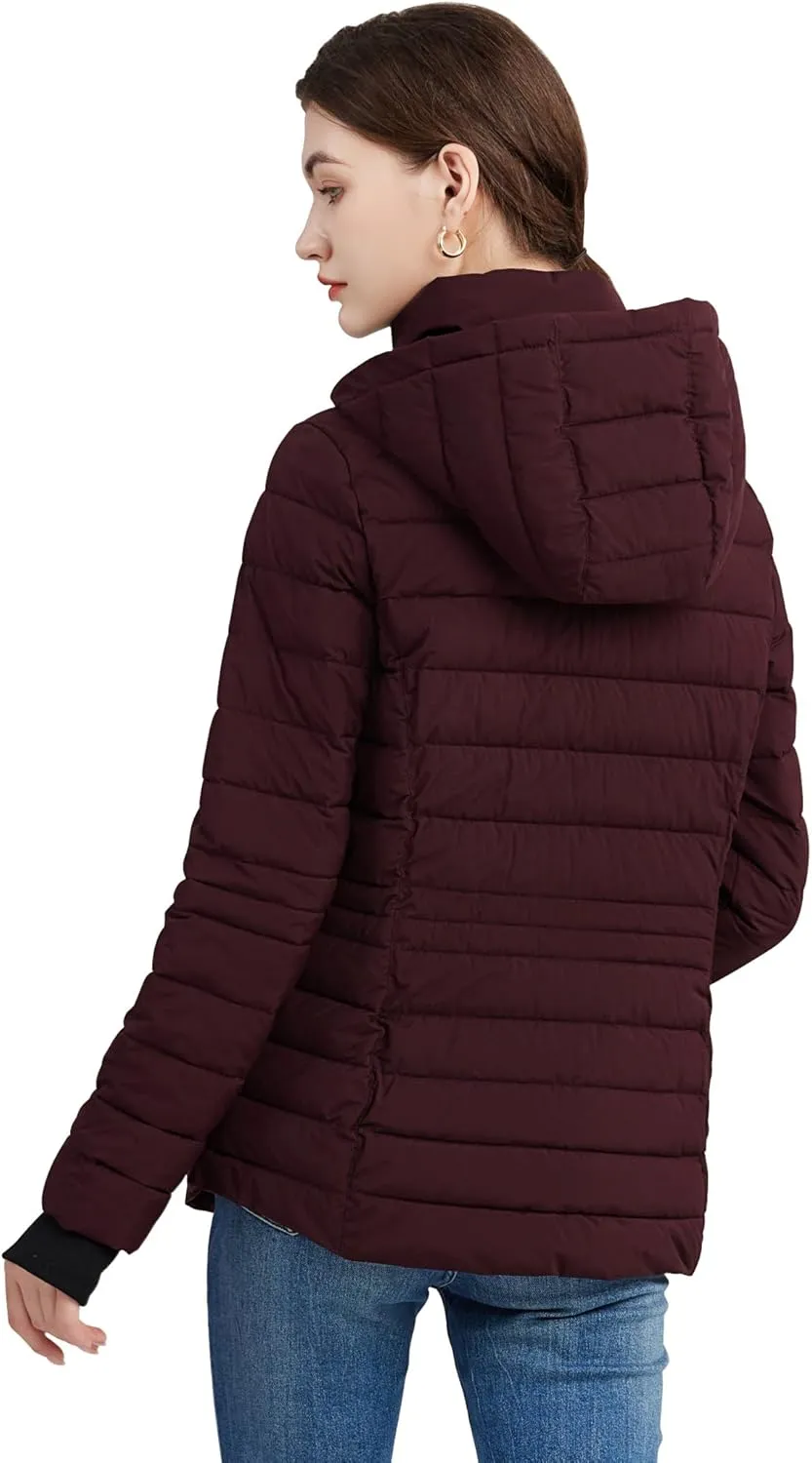 SLOWTOWN Women’s Lightweight Puffer Jacket Packable Hooded Puffer Jacket Winter Puffy Jacket