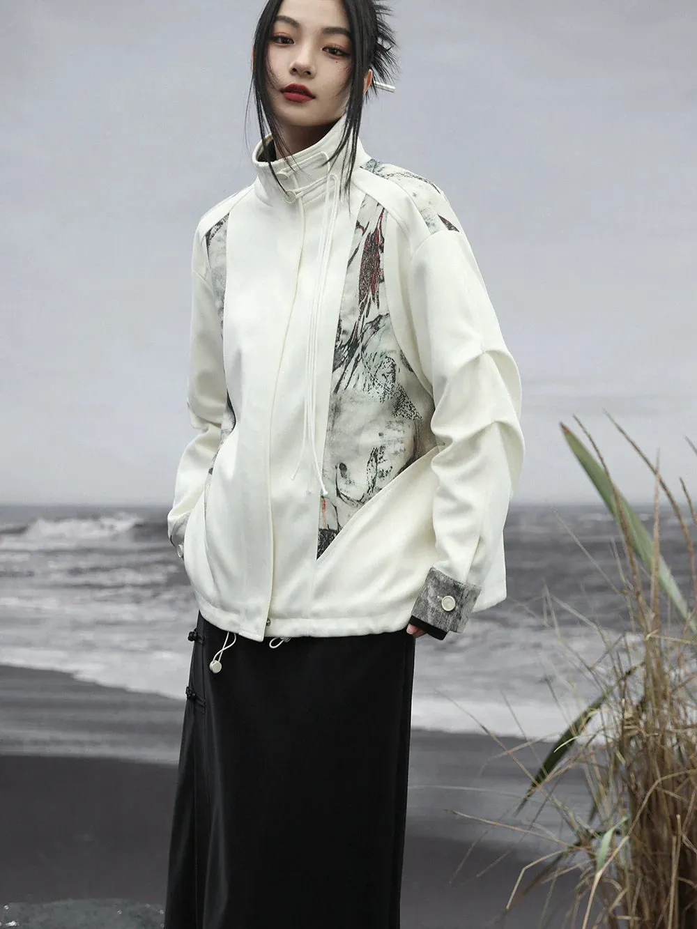 Splicing Jacket China Print Casual
