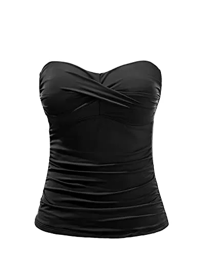 Trendy Bandeau Bathing Suit Top Women's Twist Front Tankini with Tummy Control