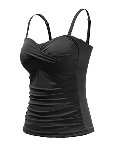 Trendy Bandeau Bathing Suit Top Women's Twist Front Tankini with Tummy Control