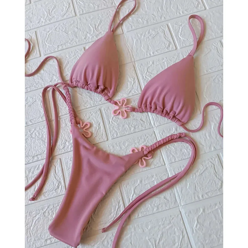 Trendy Pink Floral Bikini - Brazilian 2-Piece Swimsuit for Summer