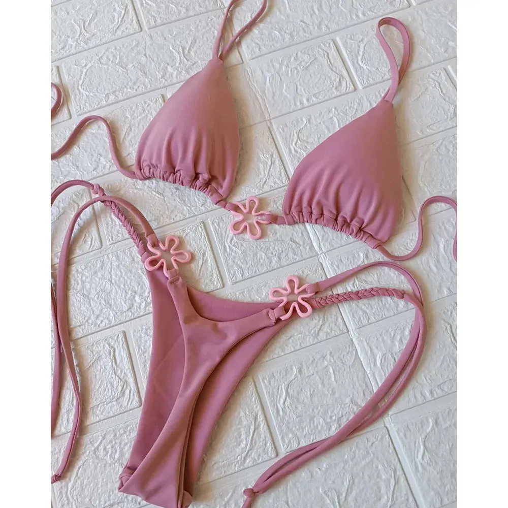Trendy Pink Floral Bikini - Brazilian 2-Piece Swimsuit for Summer