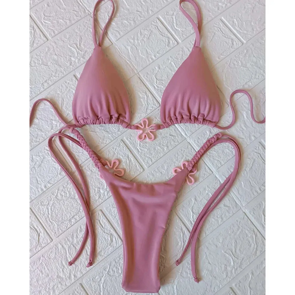 Trendy Pink Floral Bikini - Brazilian 2-Piece Swimsuit for Summer