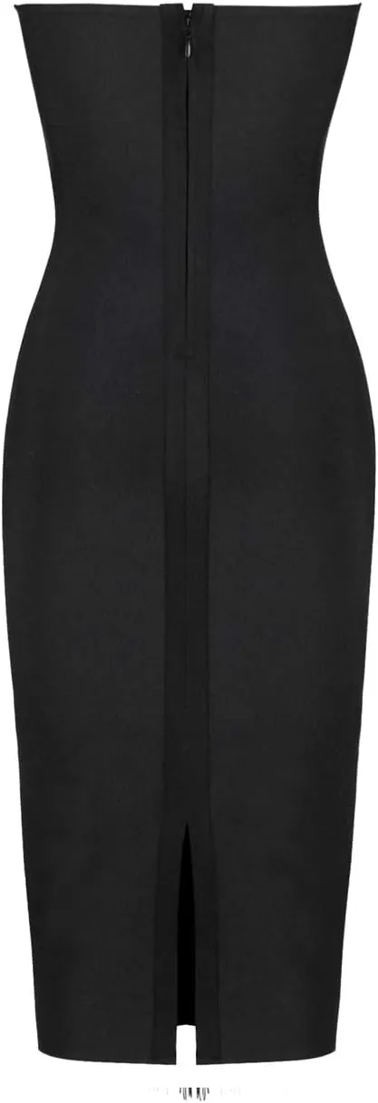 UONBOX Women's Strapless Elegant Tassel Tube Dress Bodycon Party Bandage Dress