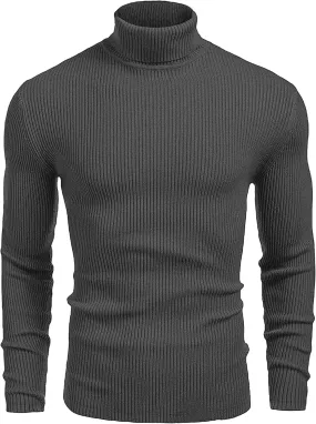 URBAN BUCK Turtleneck Men Long Sleeve Knitted Shirt - Ultra Soft Cotton Slim Fit Ribbed Turtle Neck Sweater for Men