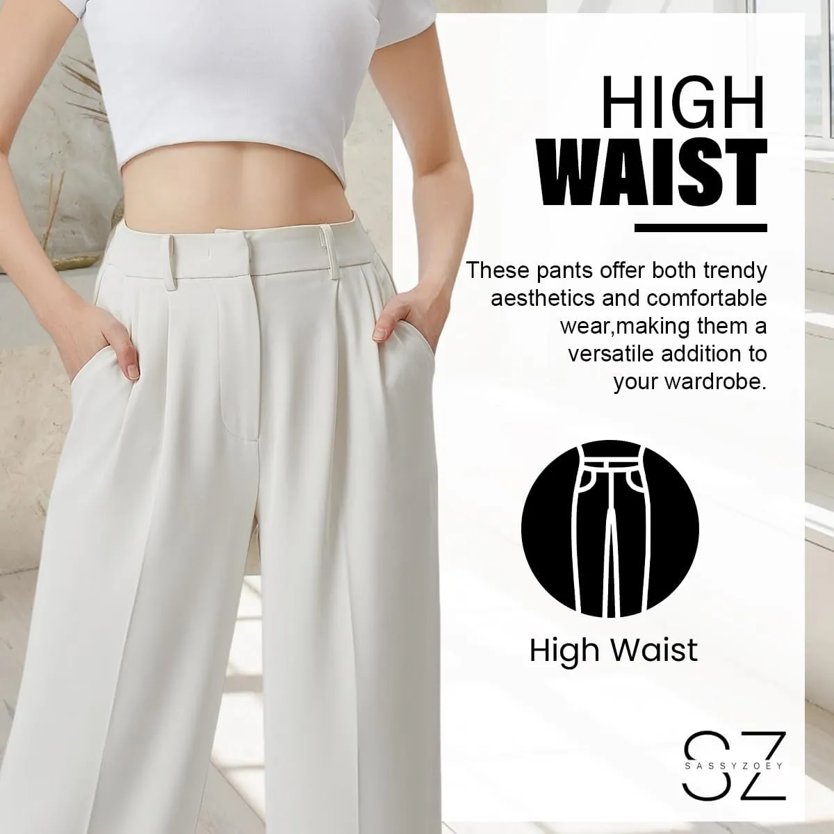Wide Leg Pants for Women | High Waisted Trousers with Pockets | Comfortable Casual Business Work Pants