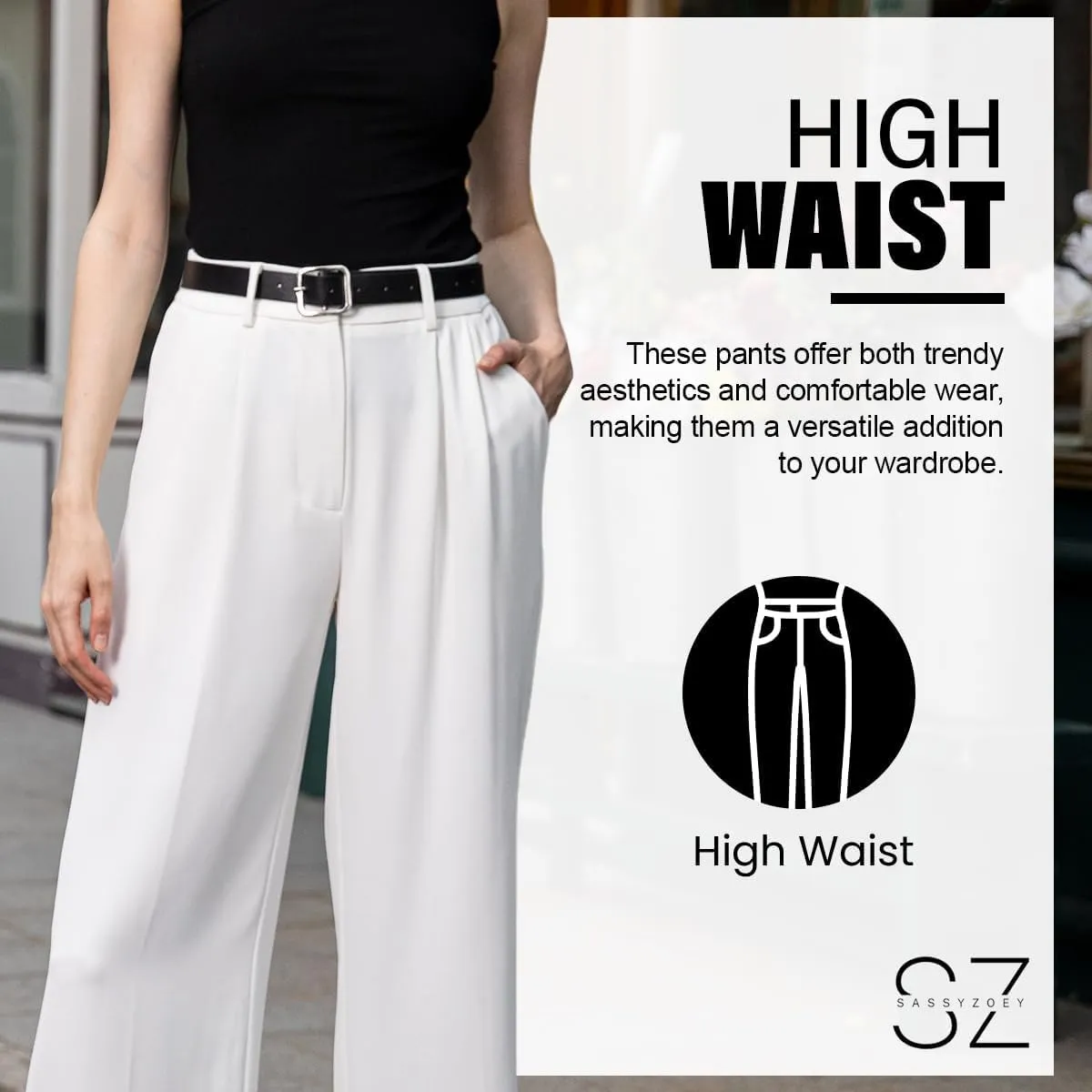 Wide Leg Pants for Women | High Waisted Trousers with Pockets | Comfortable Casual Business Work Pants