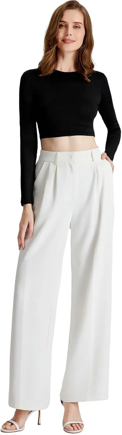 Wide Leg Pants for Women | High Waisted Trousers with Pockets | Comfortable Casual Business Work Pants