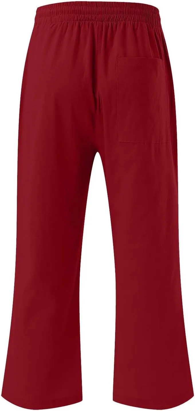 Women Casual Comfortable High Waisted Wide Leg Pants Drawstring Elastic Trousers Comfy Straight Leg Long Pants with Pockets