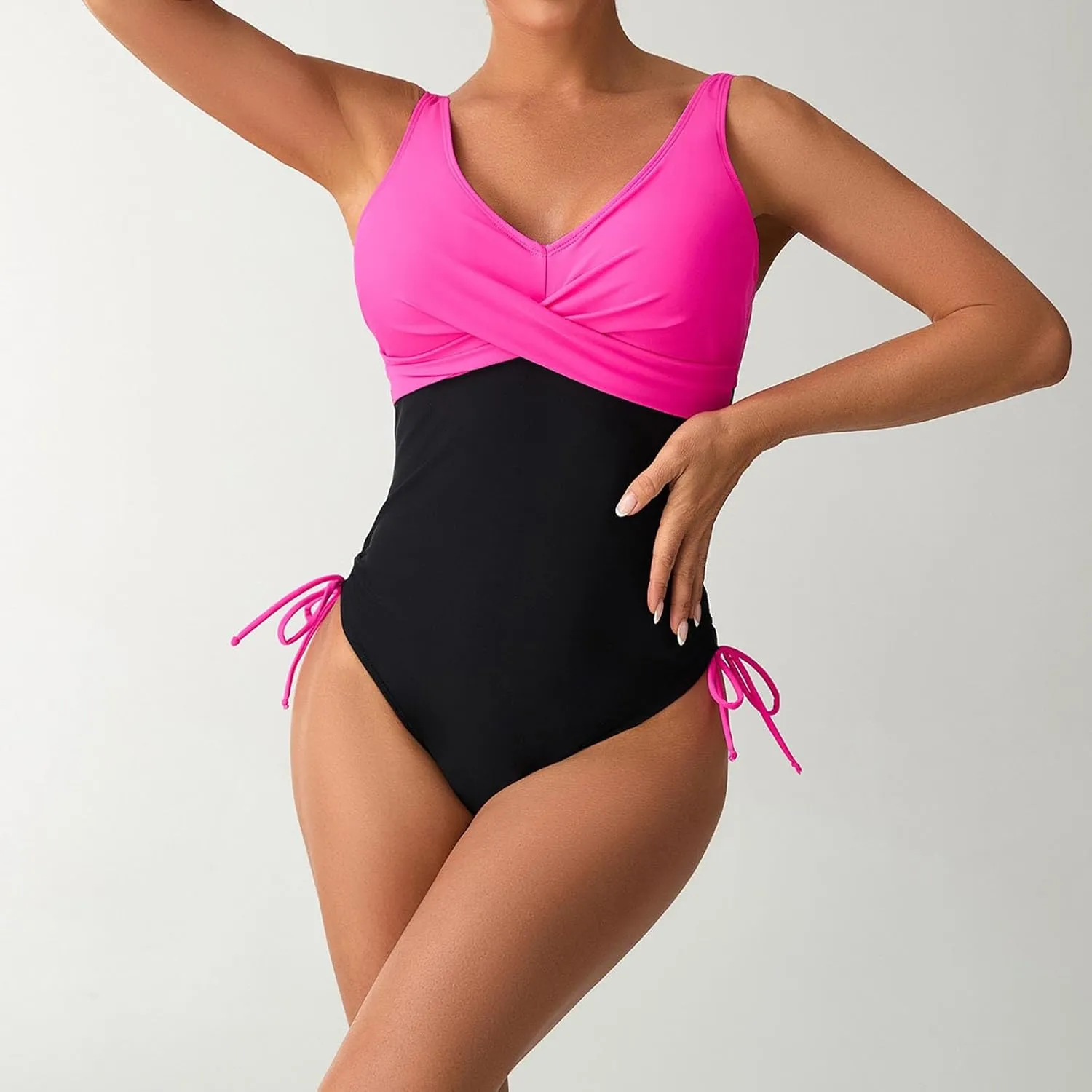 Women One Piece Bathing Suit Trendy Colorblock Tummy Control Swimsuits Slimming Criss Cross Modest Swim Suits 2025