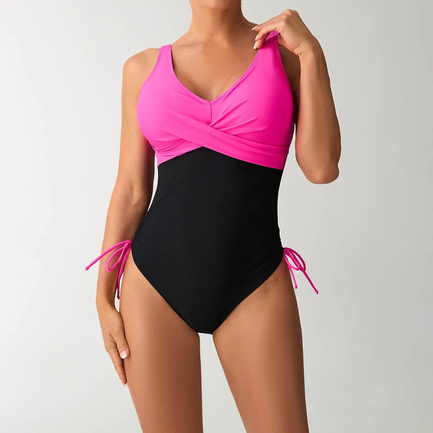 Women One Piece Bathing Suit Trendy Colorblock Tummy Control Swimsuits Slimming Criss Cross Modest Swim Suits 2025