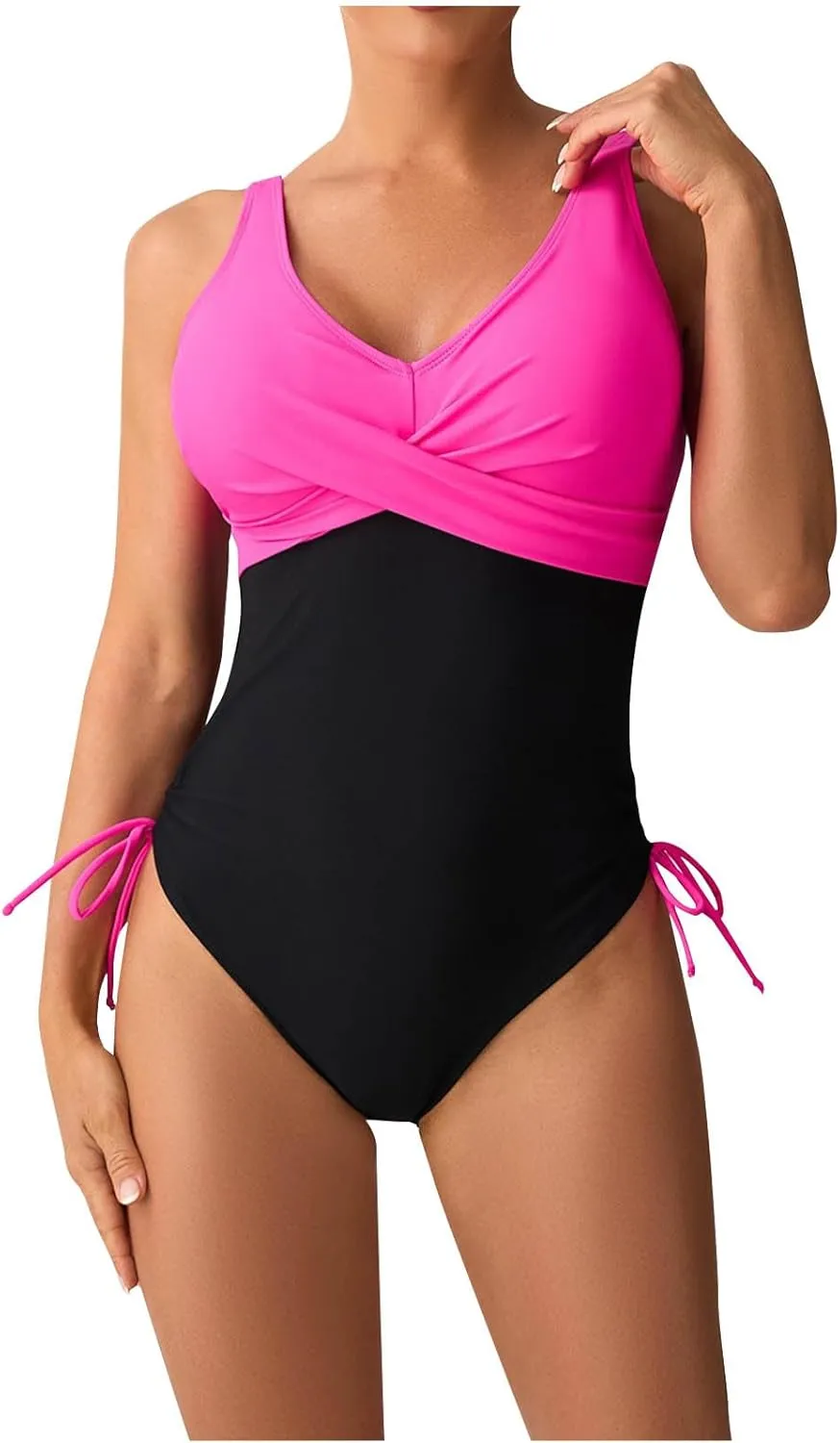 Women One Piece Bathing Suit Trendy Colorblock Tummy Control Swimsuits Slimming Criss Cross Modest Swim Suits 2025