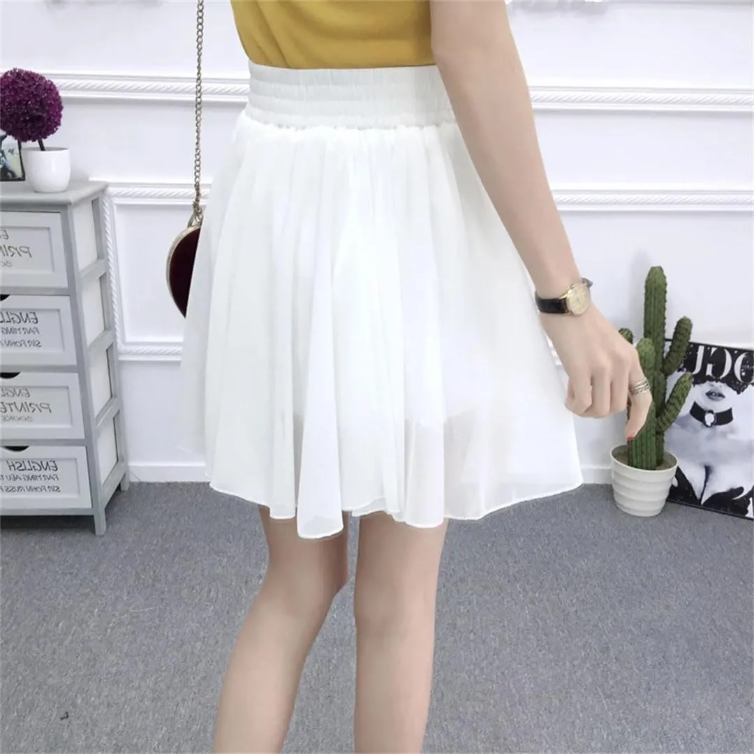 Women Pleated Leisure Chiffon Elegant Floral High Waist Mini Skirt Sweet
