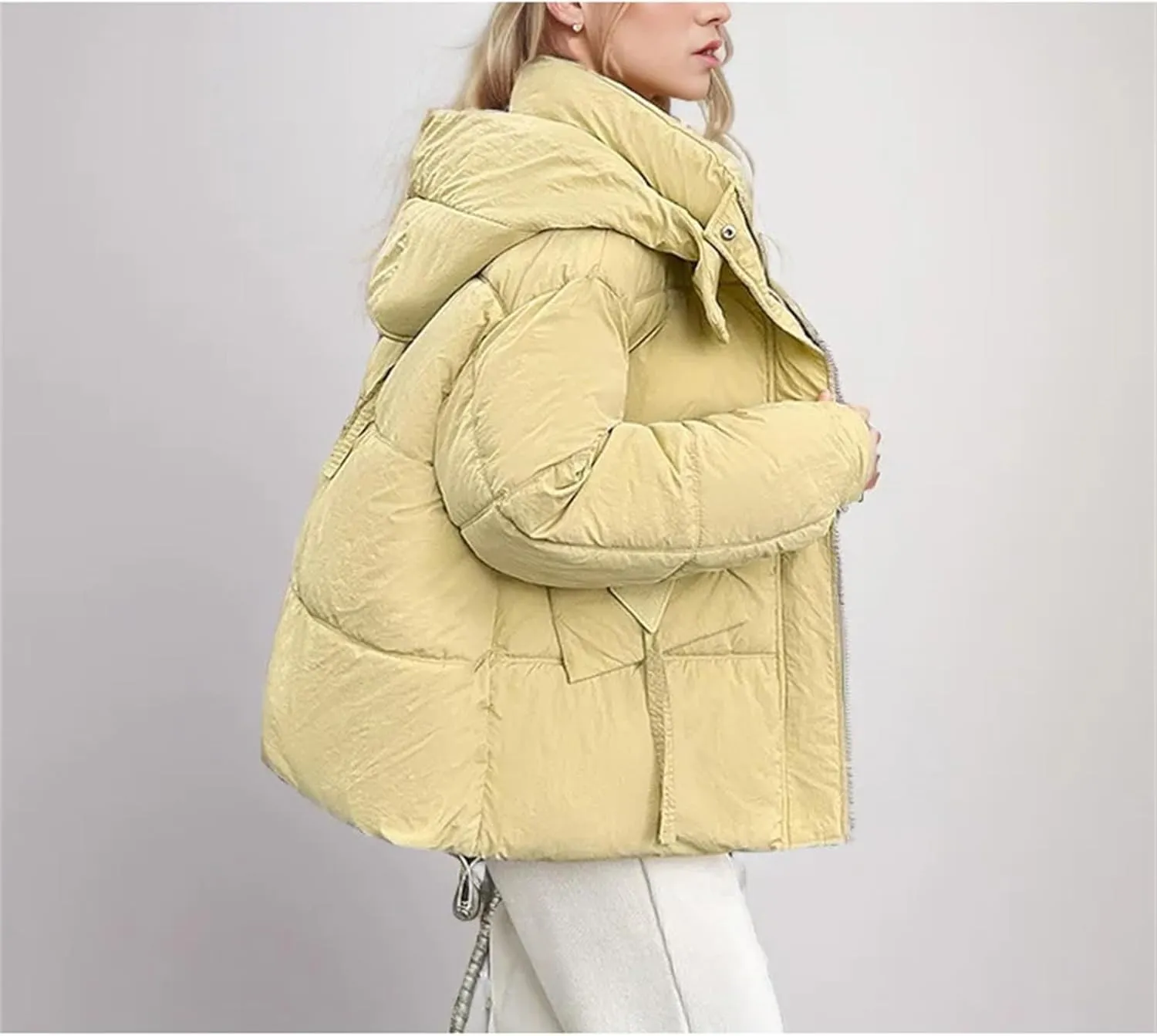 Women Winter Thickened Cotton Coat Cropped Down Jacket Female Hooded Loose-Fit Puffer Jackets