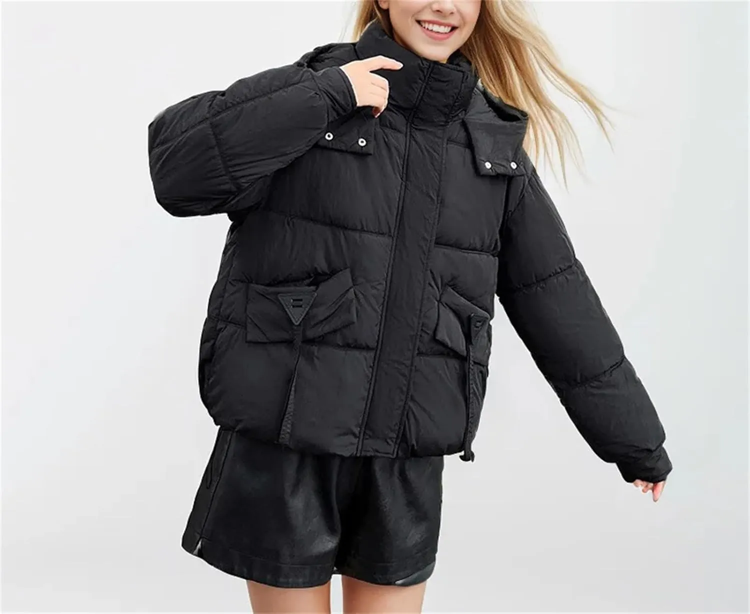 Women Winter Thickened Cotton Coat Cropped Down Jacket Female Hooded Loose-Fit Puffer Jackets