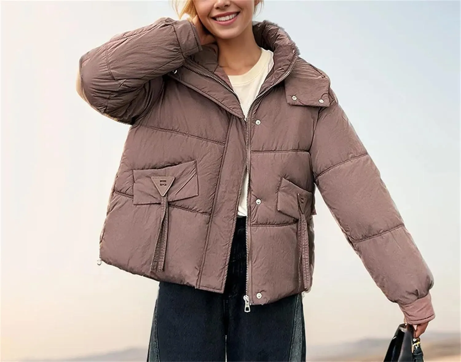 Women Winter Thickened Cotton Coat Cropped Down Jacket Female Hooded Loose-Fit Puffer Jackets