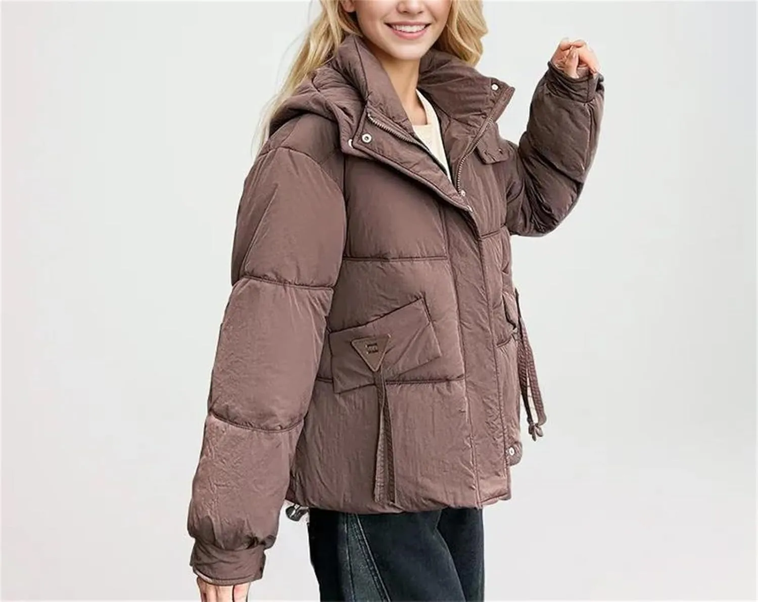 Women Winter Thickened Cotton Coat Cropped Down Jacket Female Hooded Loose-Fit Puffer Jackets