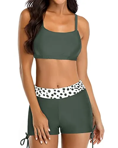 Women's Athletic Racerback Tankini Set Boyshorts-Leopard