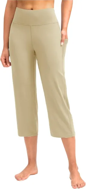 Womens Capri Yoga Pants Tummy Control Athletic Workout Pant Comfortable Stretch Solid High Waist Pants with Pockets