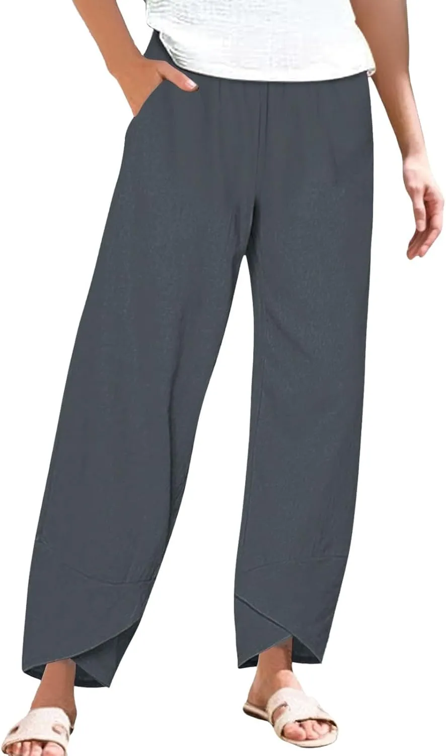 Women's Comfortable Linen Pants Loose Office Daily Work Leisures Trousers Straight Cross Leg Beach Flowy Casual Pants