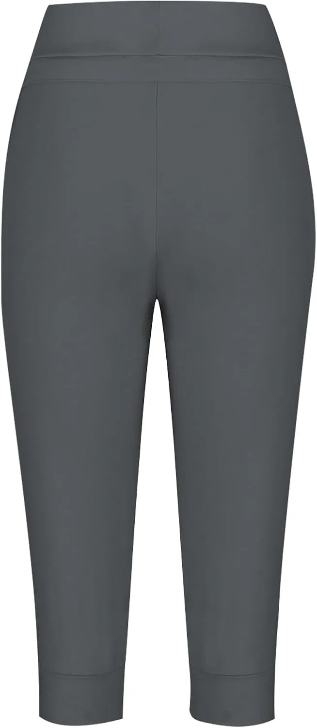 Women's Elastic High Waist Cropped Trousers Drawstring Straight Leg Joggers Workout Casual Capris Slim Yoga Pants