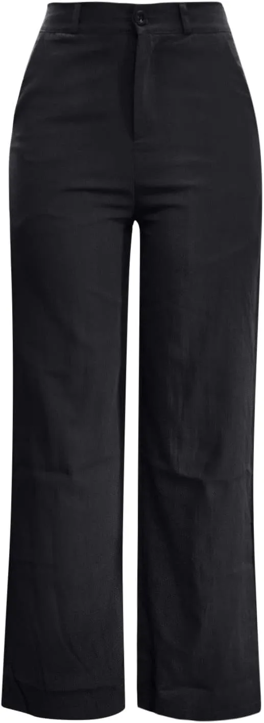 Womens Linen Pants Soft Solid High Waisted Wide Leg Cotton Lounge Pants Casual Loose Fit Straight Leg Trousers with Pockets