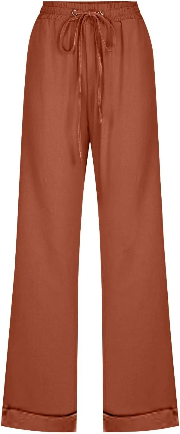 Women's Linen Summer Trousers 7/8 Casual Lightweight Cotton Linen Trousers Comfortable Beach Pants with Pockets