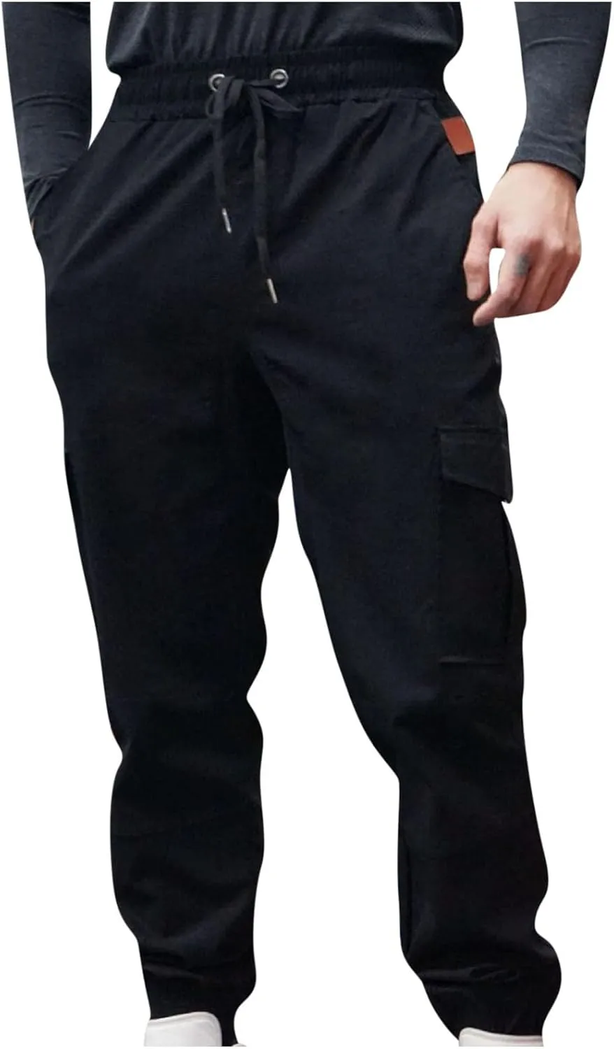 Xiaojmake Mens Cargo Pant Casual Cotton Drawstring Workout Joggers Athletic Pants Cotton Loose Tapered Sweatpants Lightweight